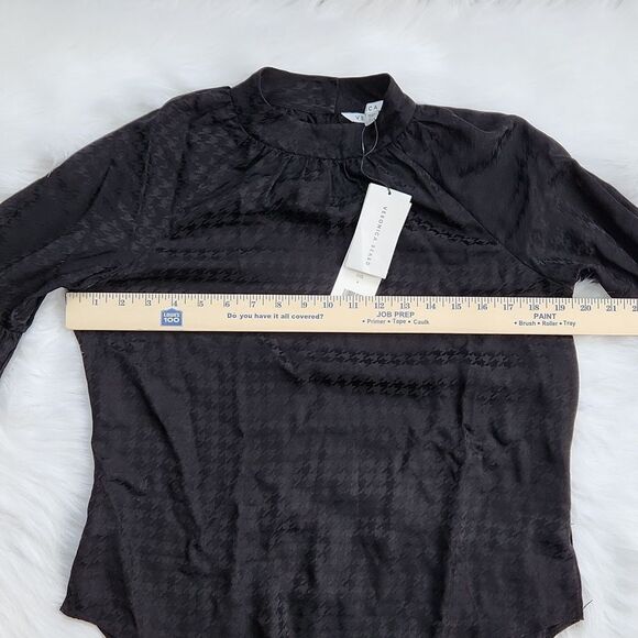 Veronica Beard NWT Cicely Silk-satin Blouse Long Sleeve Black Houndstooth Size 6 - Picture 9 of 11